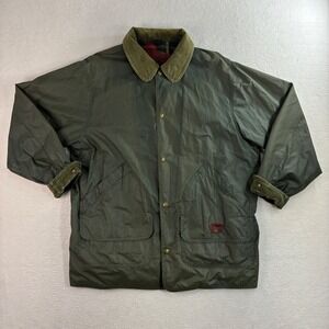 Vintage Woolrich Barn Jacket Men L Green Plaid Lined Chore Coat Corduroy USA